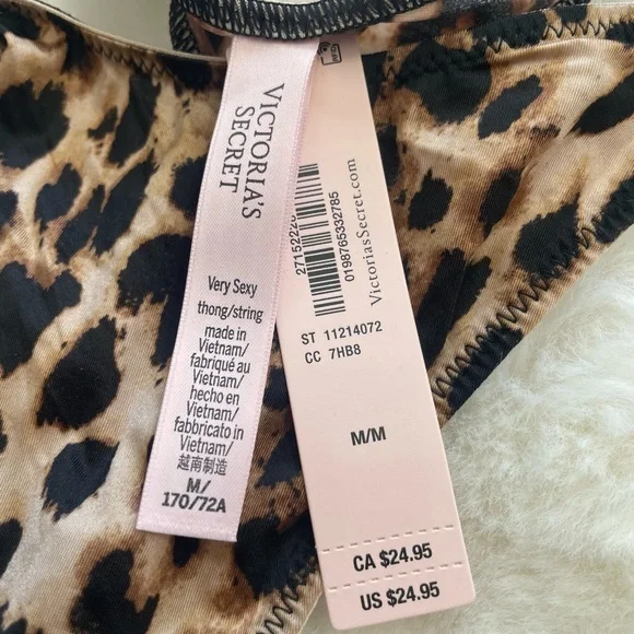 NWT Victoria's Secret VERY SEXY Leopard-Print Thong with Rhinestone Logo Straps - Picture 7 of 7